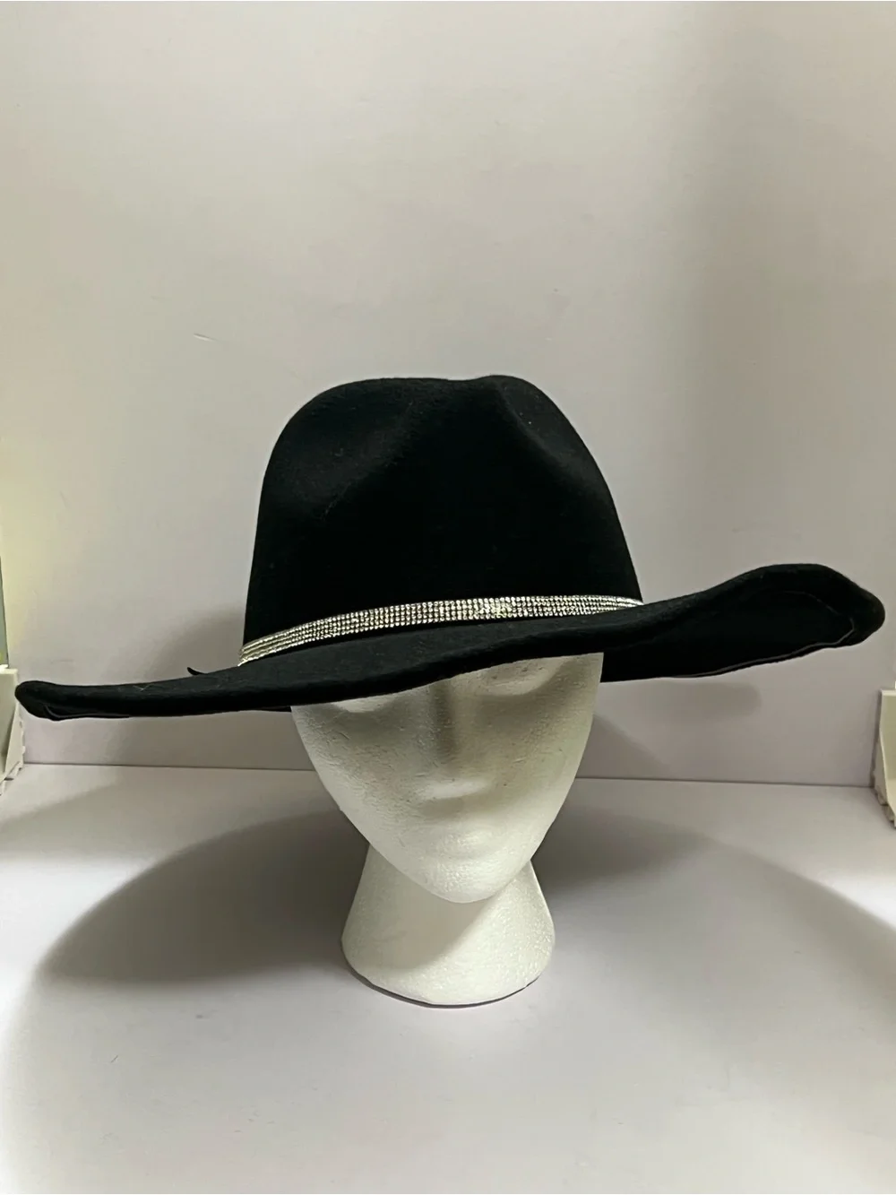 Black Wide Brim Fedora Hat Rhinestone Bow Statement Western Glam